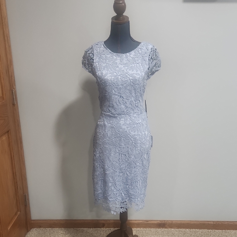 Lulu's Blue Sheath Midi Dress with Cap Sleeves